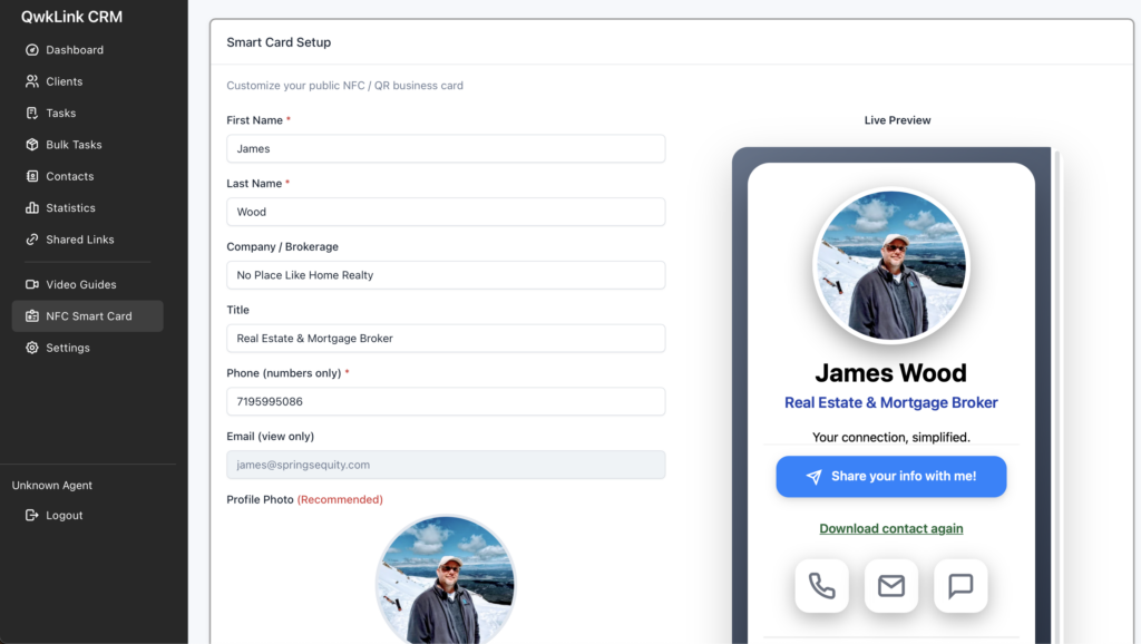 QwkLink Real Estate CRM Digital Business Cards