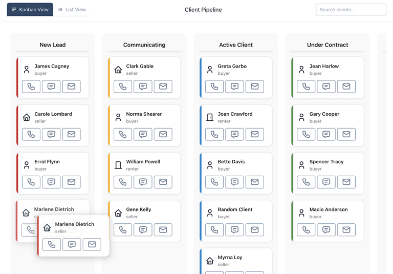 Client contact page in QwkLink CRM with notes, calls, and next steps